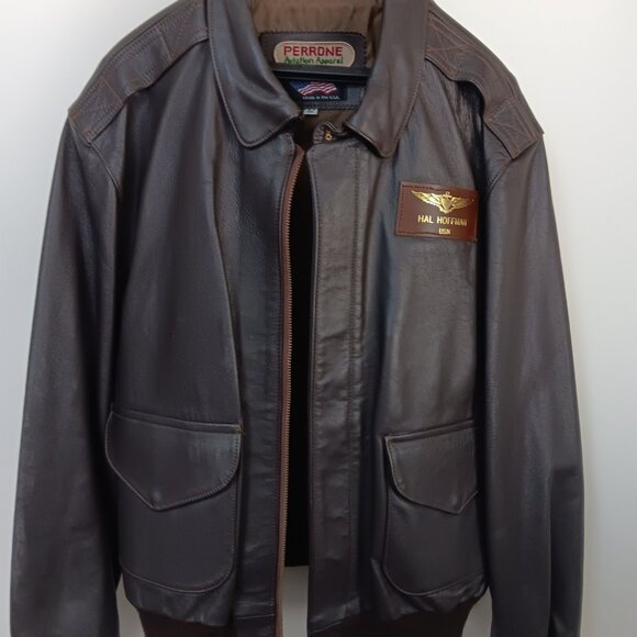 Rare 1999 Perrone Aviation Genuine Leather Bomber Jacket Nose Art  Briefing Time - Picture 2 of 10